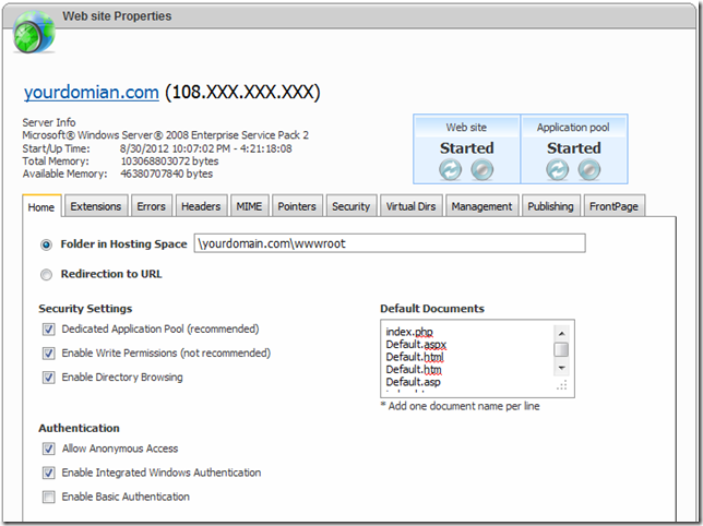 PHP-ASP.net Settings - 2